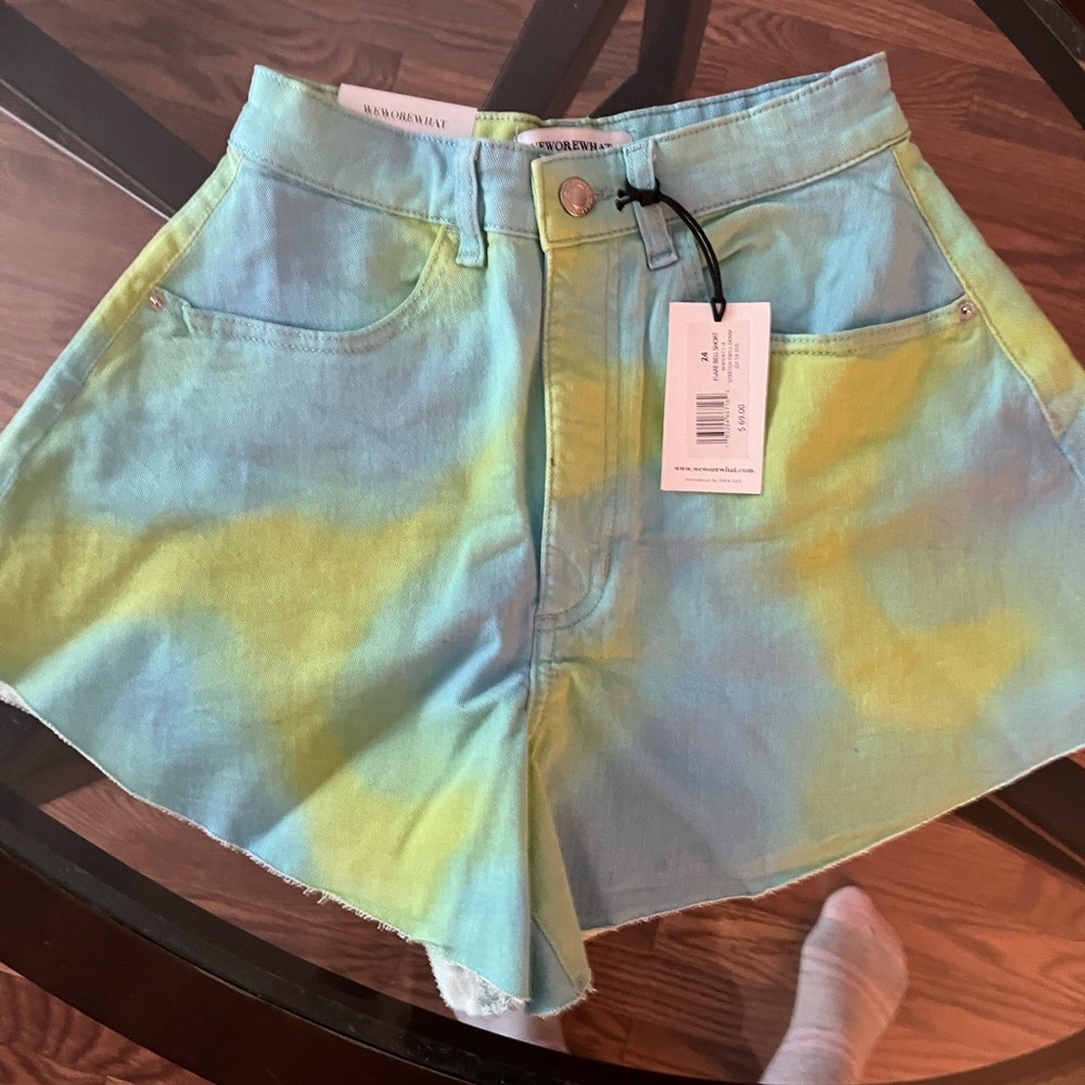 REVOLVE Blue and Yellow Jean Shorts